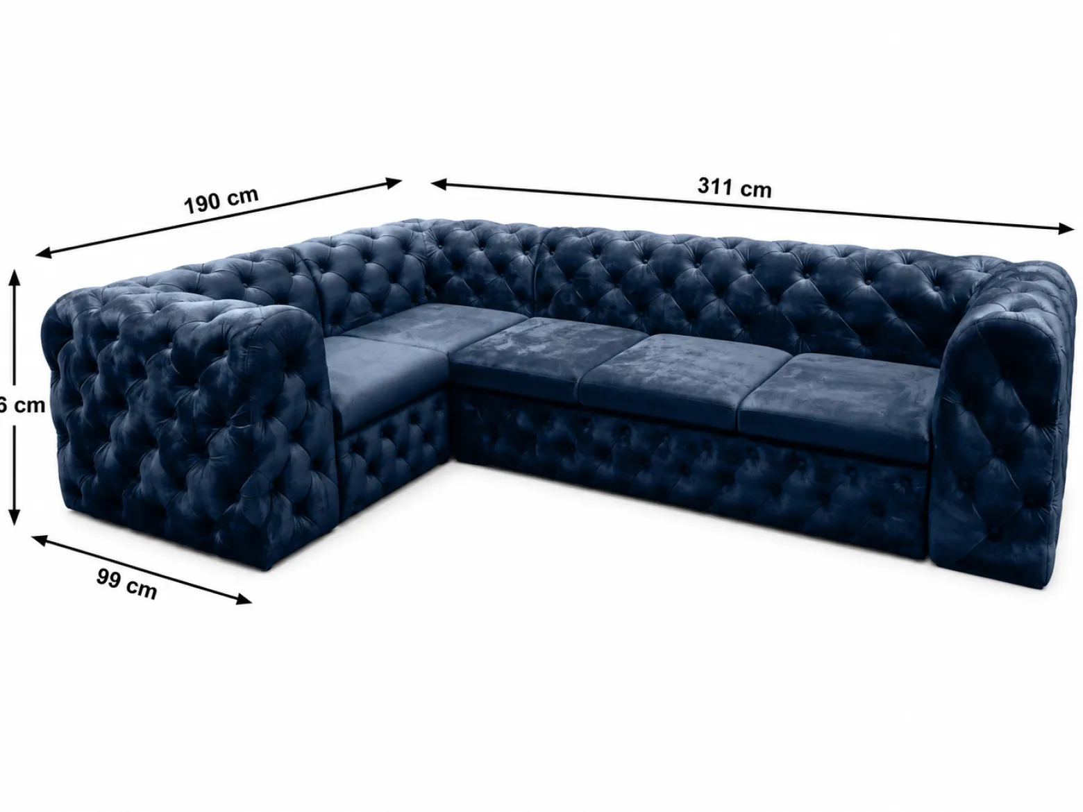 Narożnik Moet 190x311 pikowany z funkcją spania Royal 22 niebieski