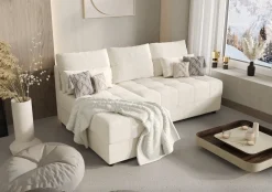Narożnik Rozkładany Ecru 206x140 + Siedzisko Pianka T30 - LUCIA FIT