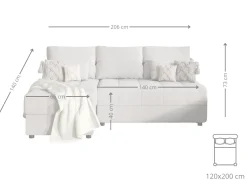 Narożnik Rozkładany Ecru 206x140 + Siedzisko Pianka T30 - LUCIA FIT