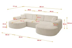 Narożnik uniwersalny bez funkcji spania MARI-U1 303x171x79,5 cm Beżowy
