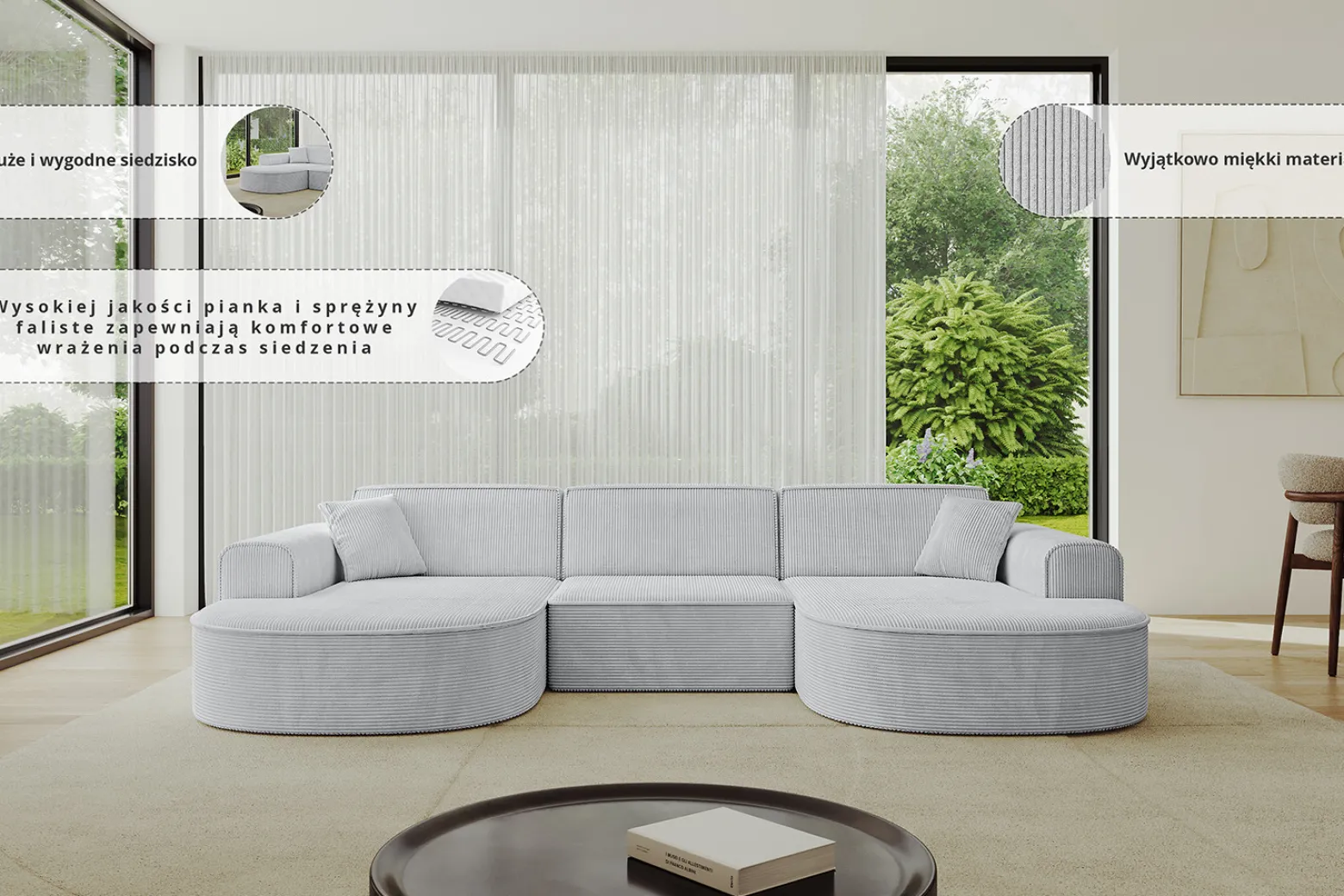 Narożnik uniwersalny bez funkcji spania MARI-U1 303x171x79,5 cm Beżowy