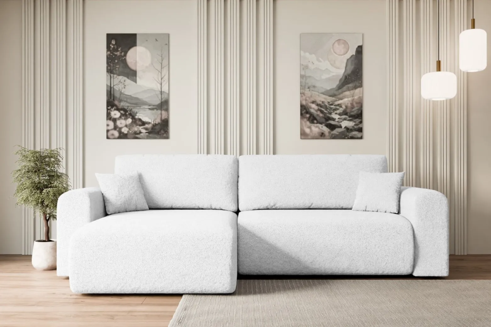 Narożnik z funkcją spania i pojemnikiem ORRO-L - 272x145x83cm Biały
