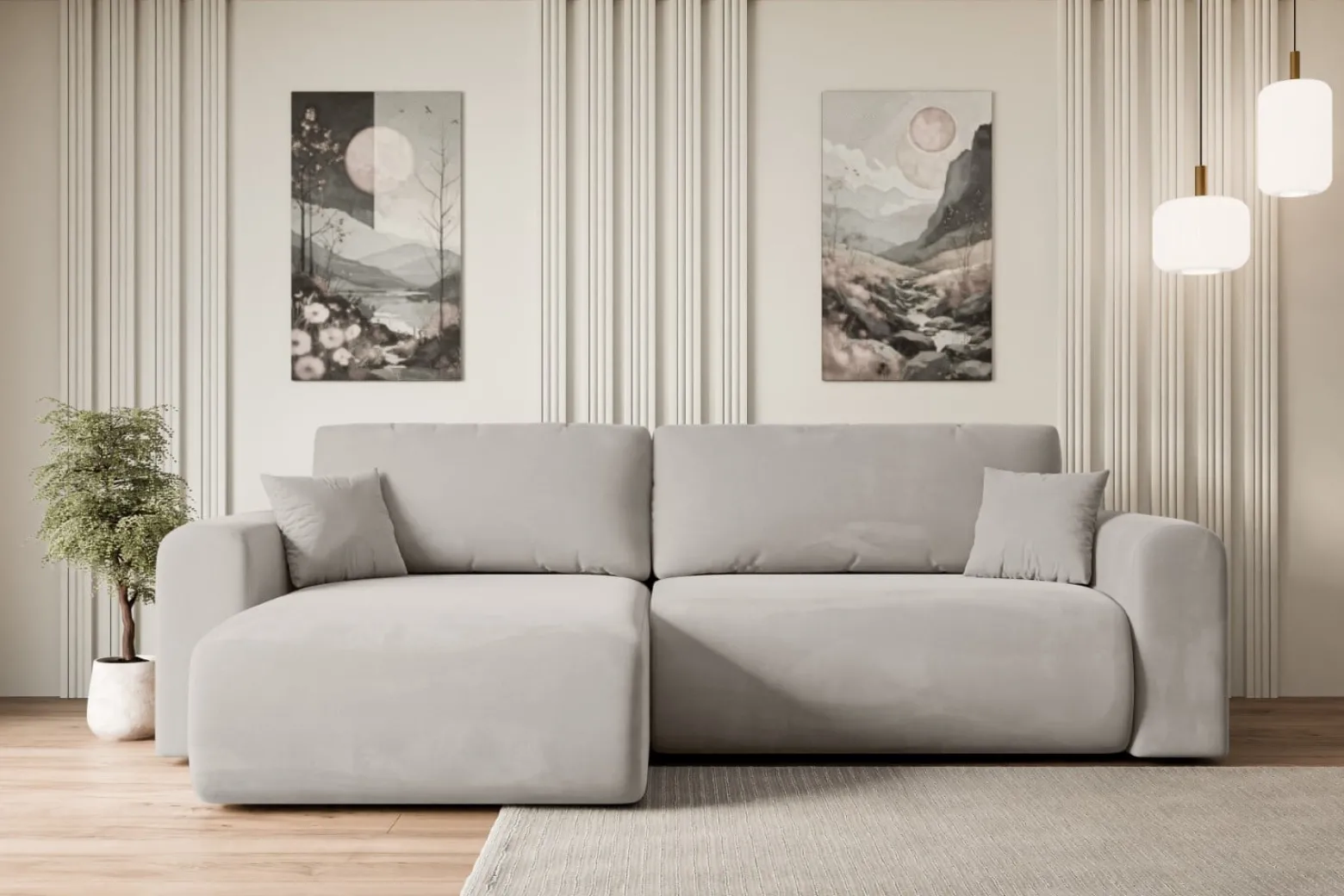 Narożnik z funkcją spania i pojemnikiem ORRO-L - 272x145x83cm Jasny brązowy