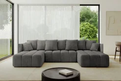 Narożnik z funkcją spania i pojemnikiem LONIL-U 355x189x68 cm Grafitowy