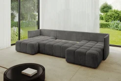 Narożnik z funkcją spania i pojemnikiem LONIL-U 355x189x68 cm Grafitowy