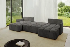 Narożnik z funkcją spania i pojemnikiem LONIL-U 355x189x68 cm Grafitowy