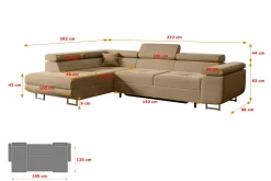 Narożnik z funkcją spania i pojemnikiem GUSA-L 256x165x84 cm Beżowy