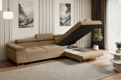 Narożnik z funkcją spania i pojemnikiem GUSA-L 256x165x84 cm Beżowy