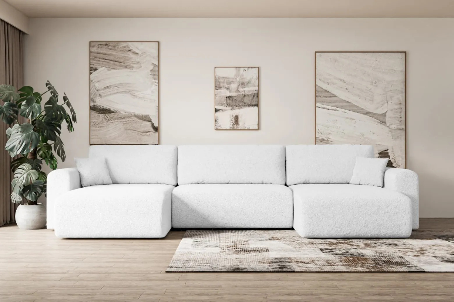 Narożnik z funkcją spania i pojemnikiem ORRO-U - 362x145x83cm Biały