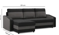 Narożnik z funkcją spania, Pojemniki, Leżanka, Kolor Szary