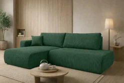 Narożnik z funkcją spania, sztruks Poso, Zielony, Lewy, OPEN XL