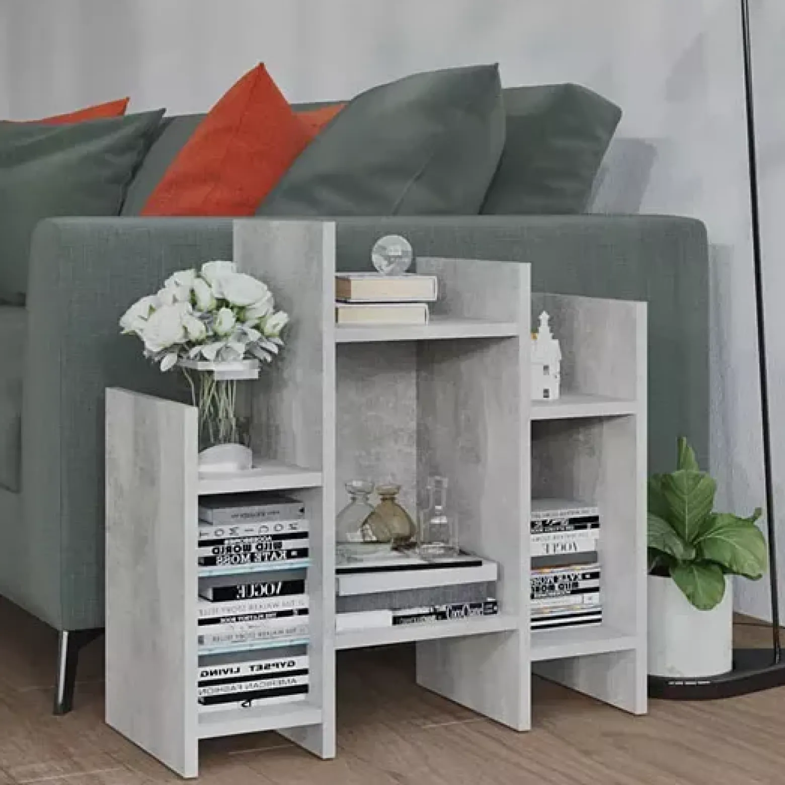 Niski otwarty regał z 6 półkami beton - Riax