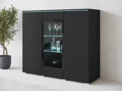 Nowoczesna Szeroka Witryna, Highboard, Komoda Vera 120 Cm, Szklane Półki