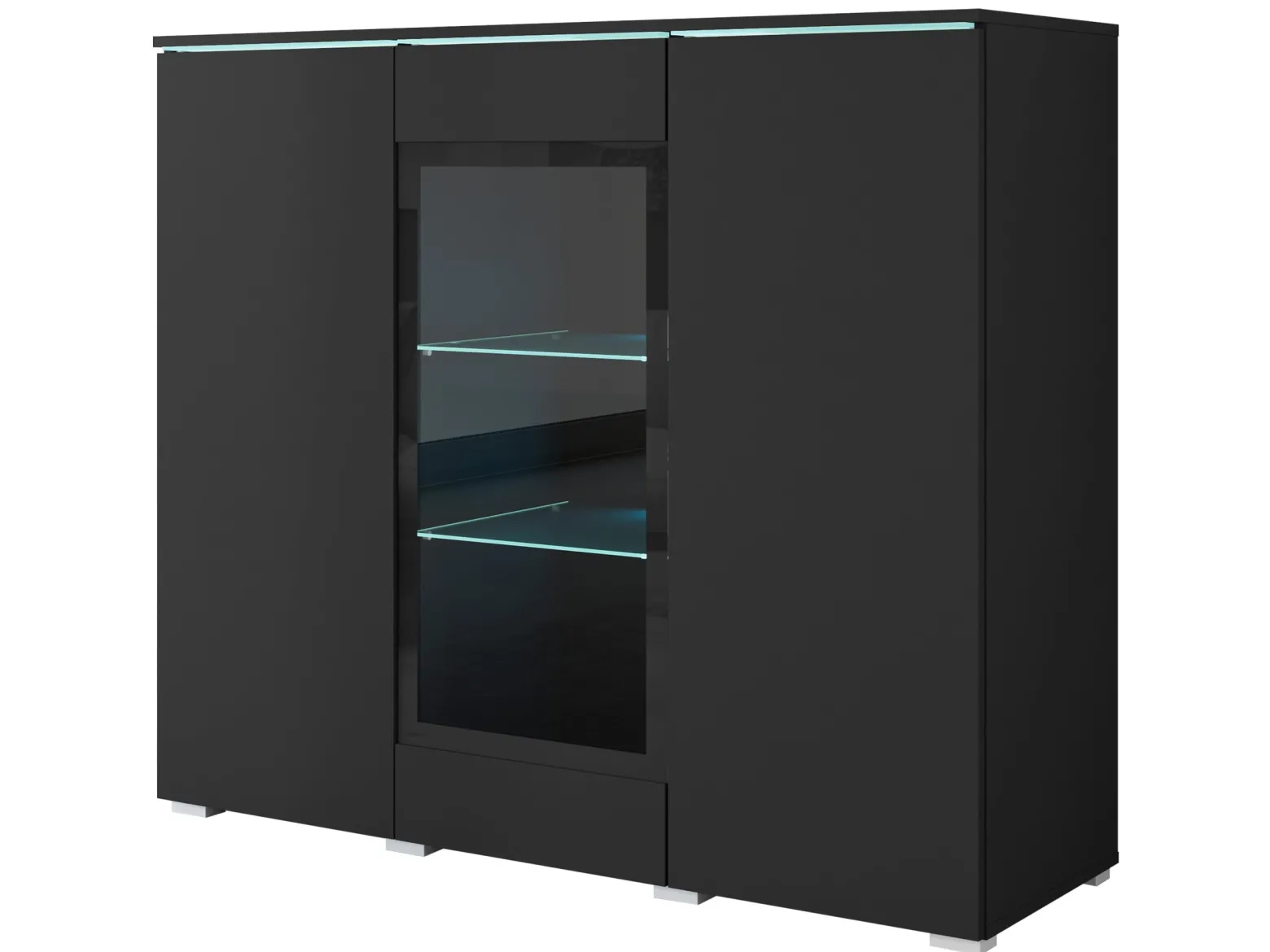 Nowoczesna Szeroka Witryna, Highboard, Komoda Vera 120 Cm, Szklane Półki