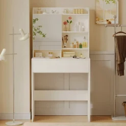 Nowoczesna toaletka kosmetyczna z otwieranym lustrem loft szuflada glamour