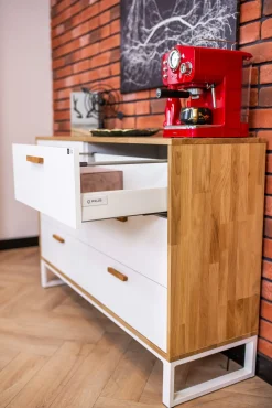 Nowoczesna, biała komoda biurowa z szufladami premium