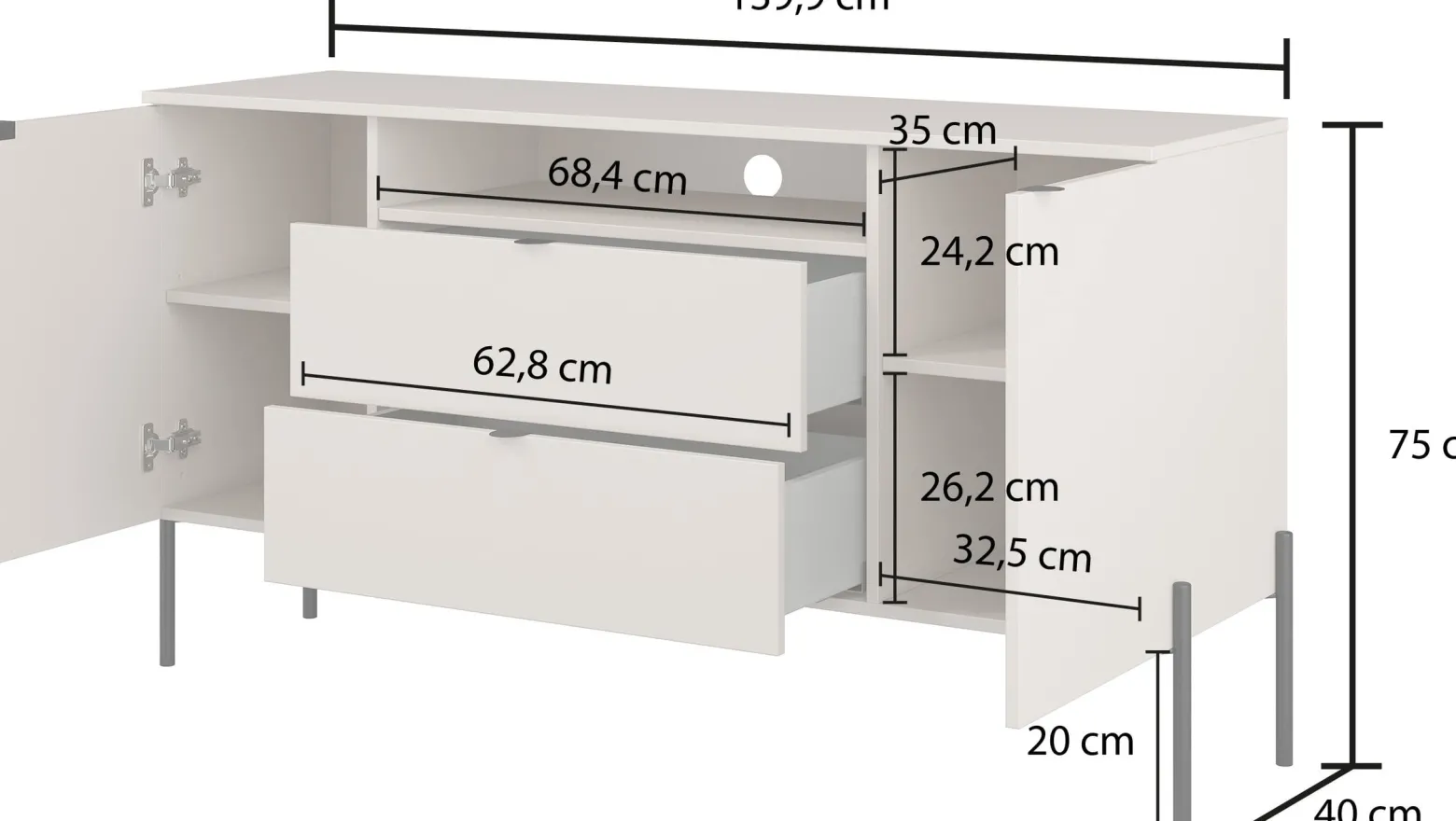 Nowoczesna komoda 140 cm do salonu dwudrzwiowa ORE