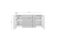 Nowoczesna komoda 150 cm do salonu, 3 szuflady 2 szafki, wotan/czarny mat