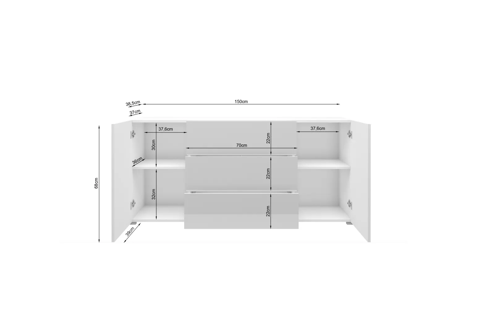 Nowoczesna komoda 150 cm do salonu, 3 szuflady 2 szafki, wotan/czarny mat