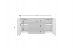 Nowoczesna komoda 150 cm do salonu, 3 szuflady 2 szafki, wotan/czarny mat