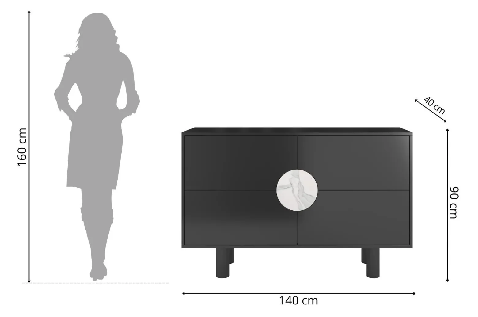 Nowoczesna komoda z marmurem Dancan ZOE 2D / czarny / 140 cm