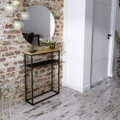 Nowoczesna Konsola Podwójna Przedpokój Loft 60x20x80 Czarna+Dąb Lancelot