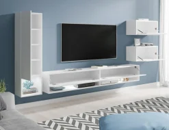 Nowoczesna meblościanka wiszący zestaw RTV 180 cm, biały mat/połysk z LED
