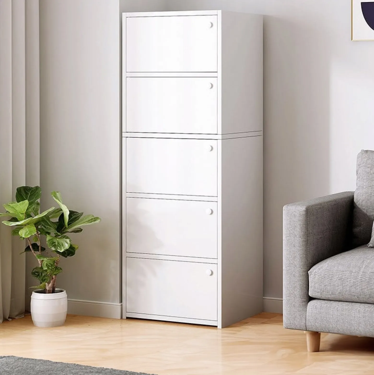 Nowoczesna pojemna komoda szafka duża biała skandynawski retro loft 5 półek