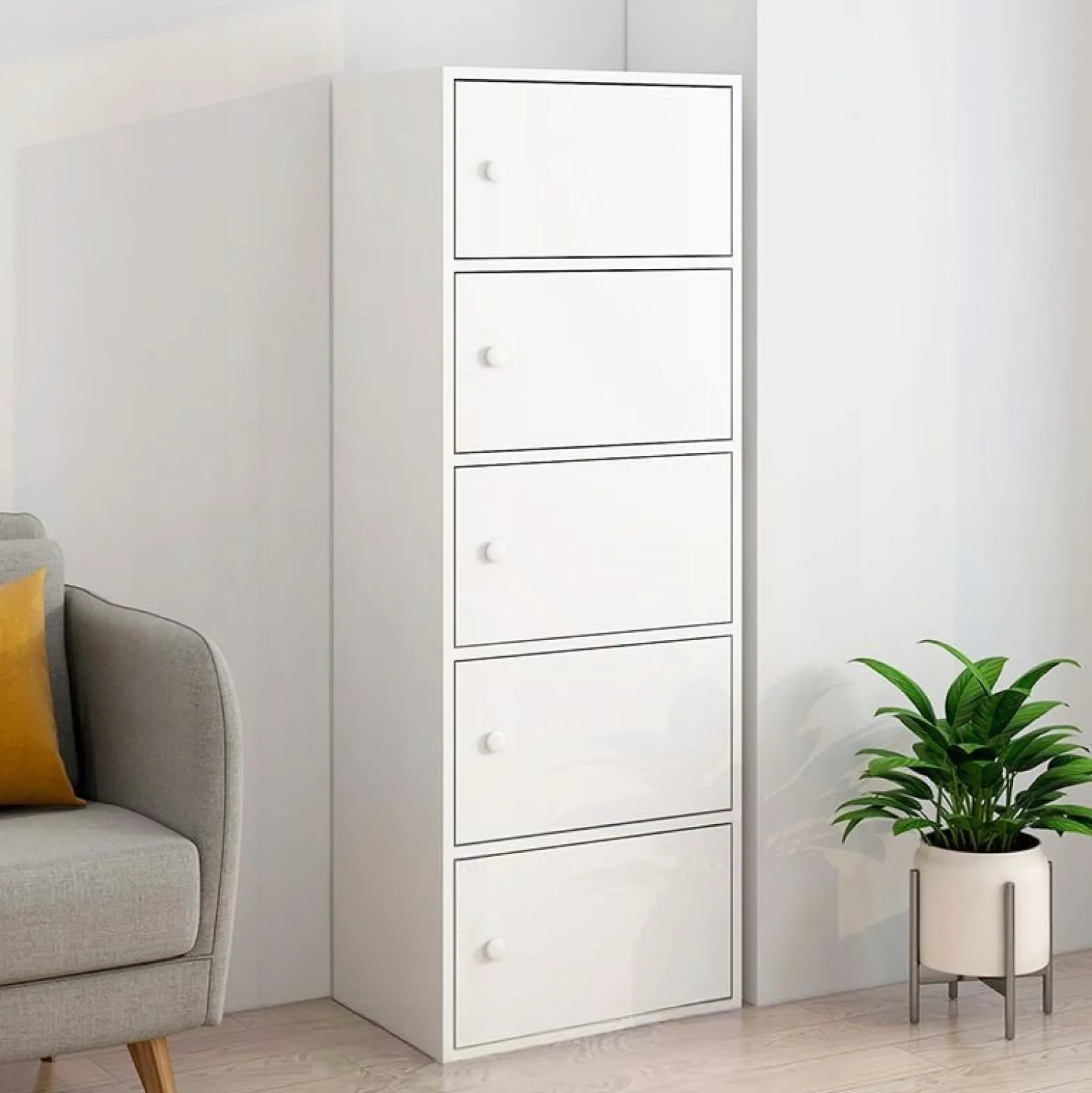 Nowoczesna pojemna komoda szafka duża biała skandynawski retro loft 5 półek
