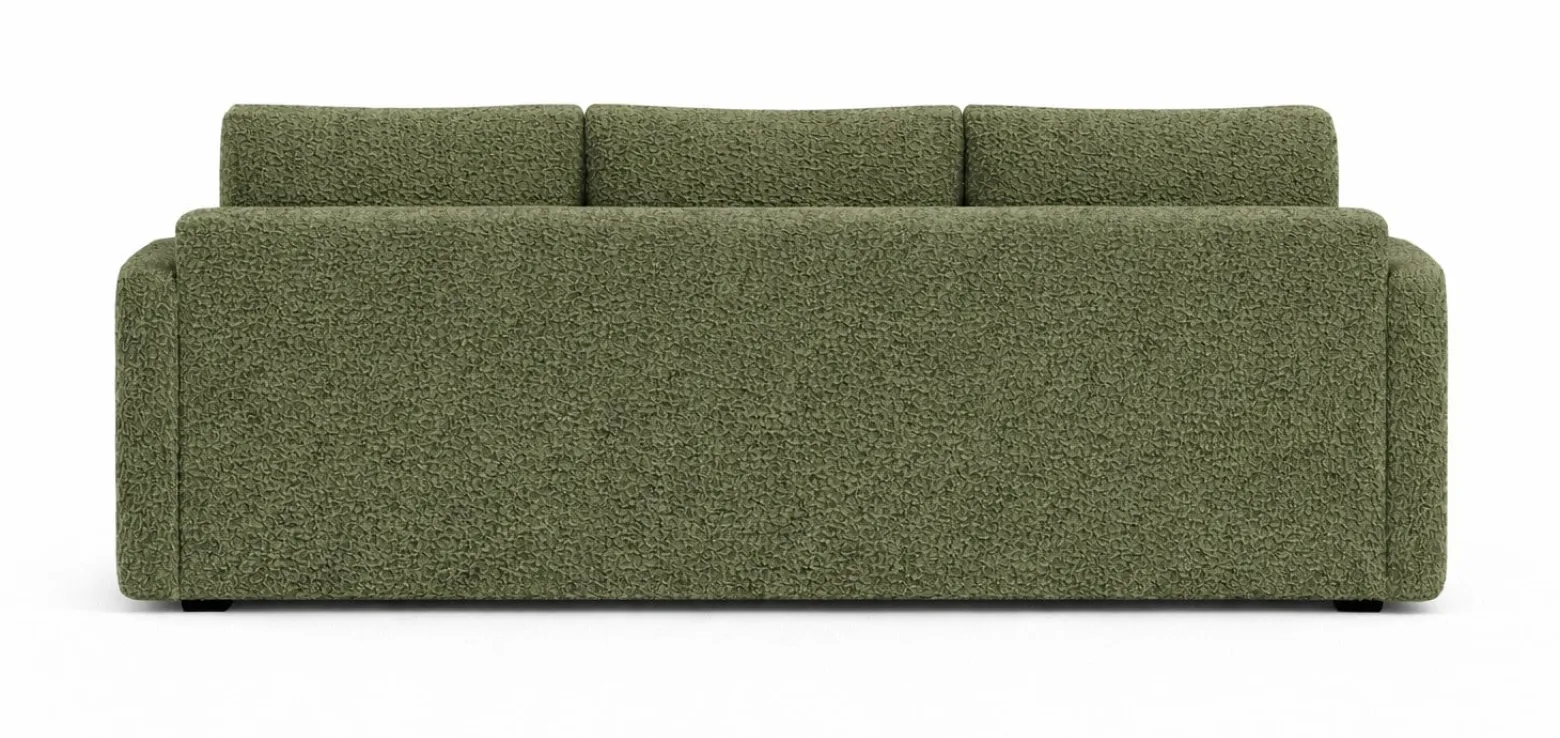 Nowoczesna sofa trzyosobowa SISI z funkcja spania w tkaninie Boucle zielona