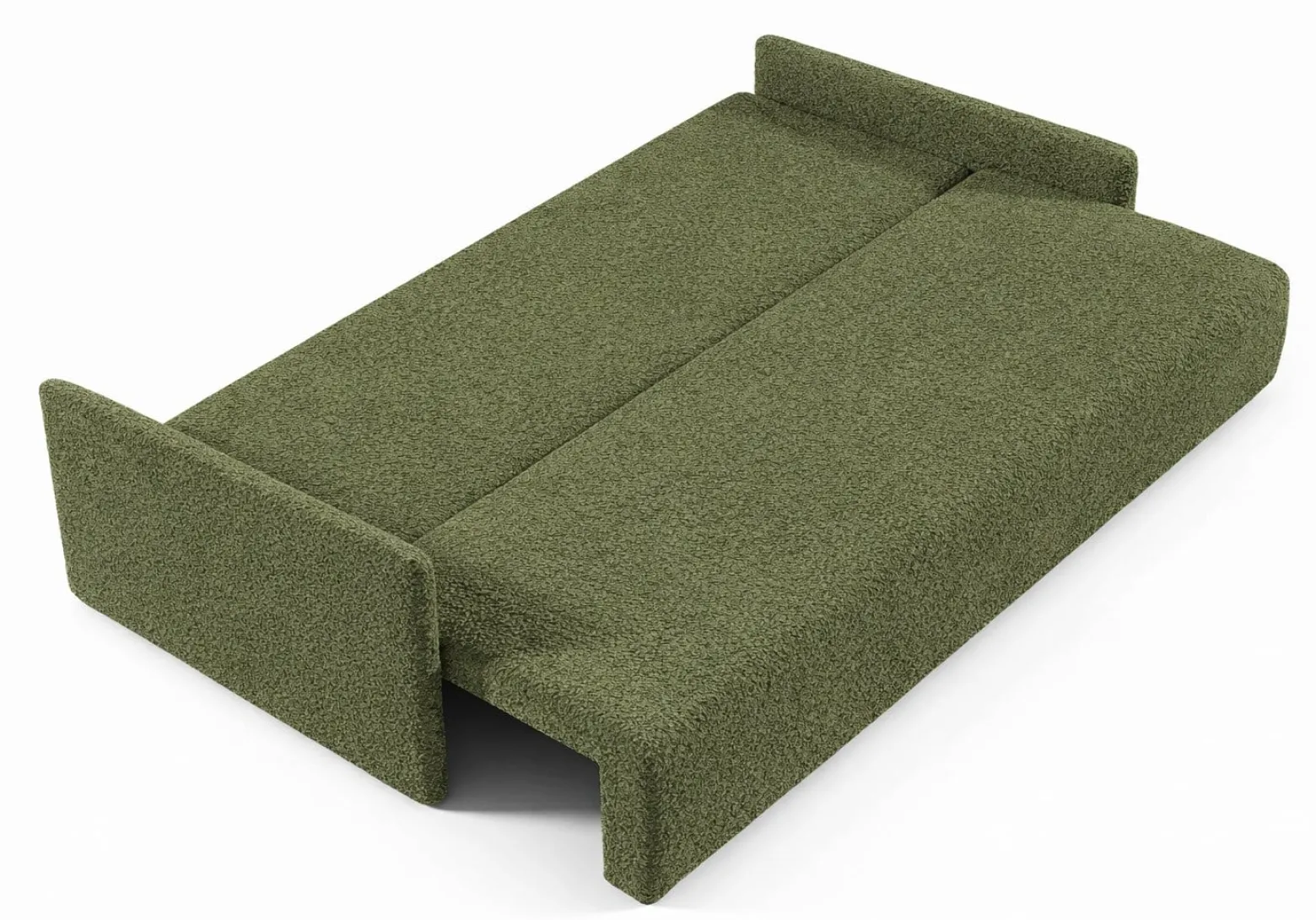 Nowoczesna sofa trzyosobowa SISI z funkcja spania w tkaninie Boucle zielona