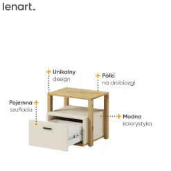 Nowoczesna szafka nocna SONNY z szufladą beżowy + dąb artisan