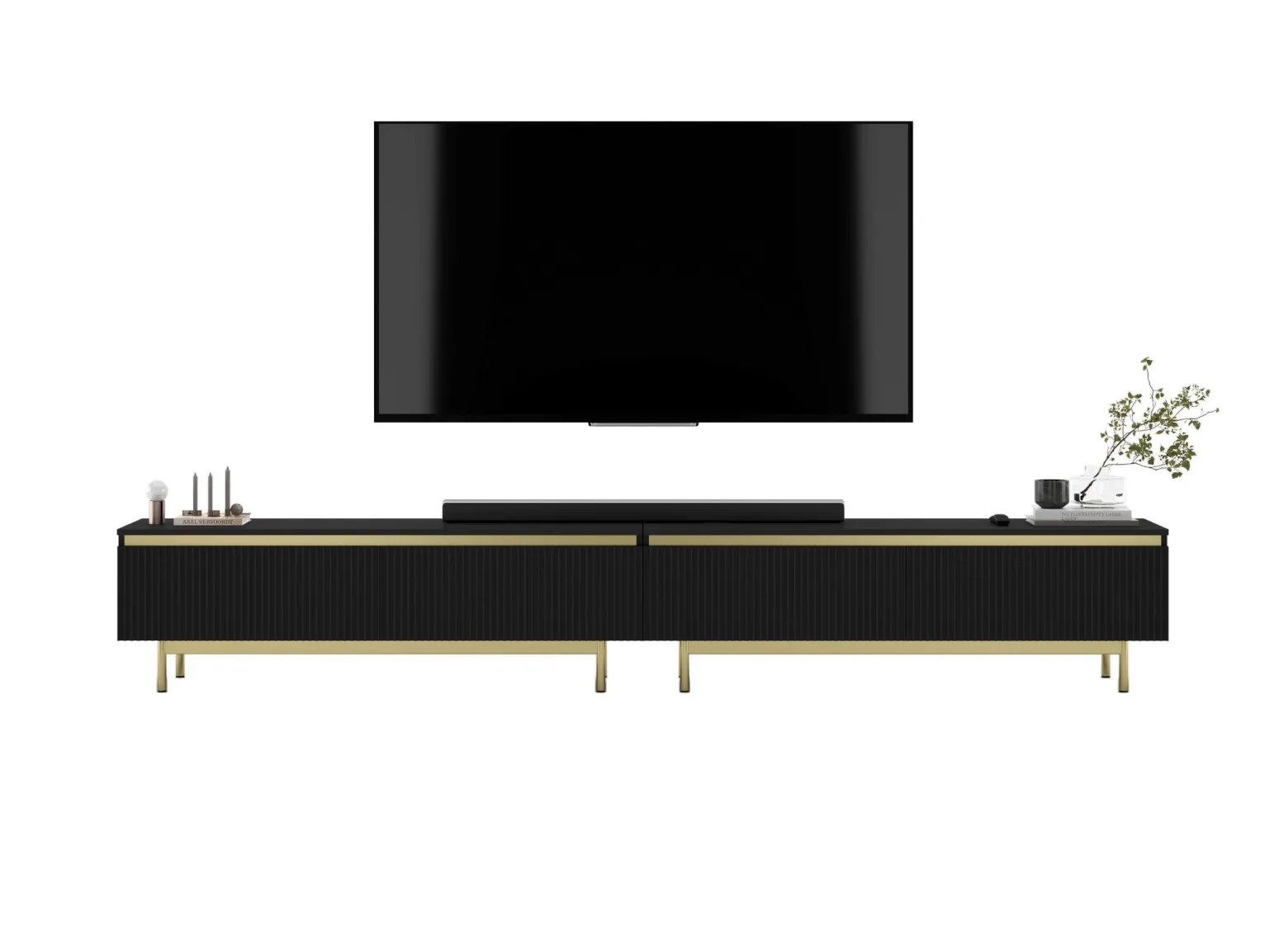 Nowoczesna Szafka RTV Glamour Komoda Czarny MAT metalowe ramy 280 cm
