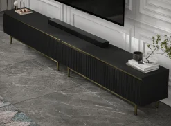Nowoczesna Szafka RTV Glamour Komoda Czarny MAT metalowe ramy 280 cm