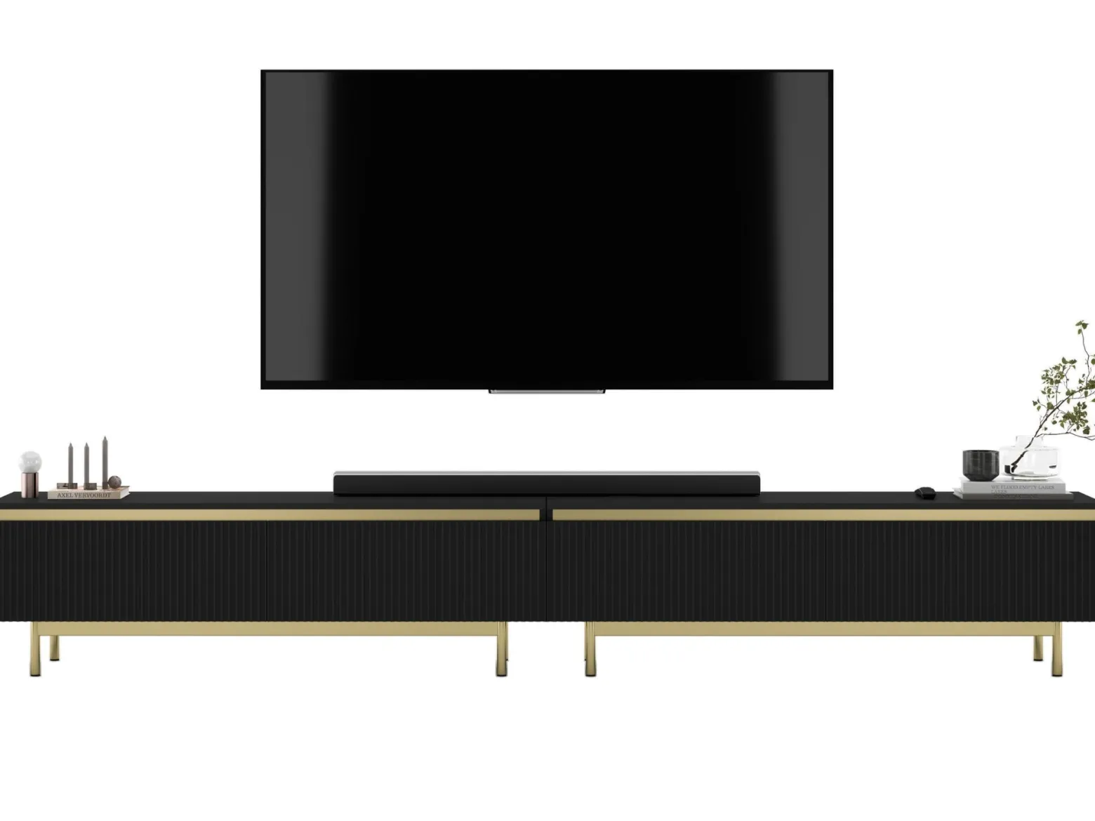 Nowoczesna Szafka RTV Glamour Komoda Czarny MAT metalowe ramy 280 cm