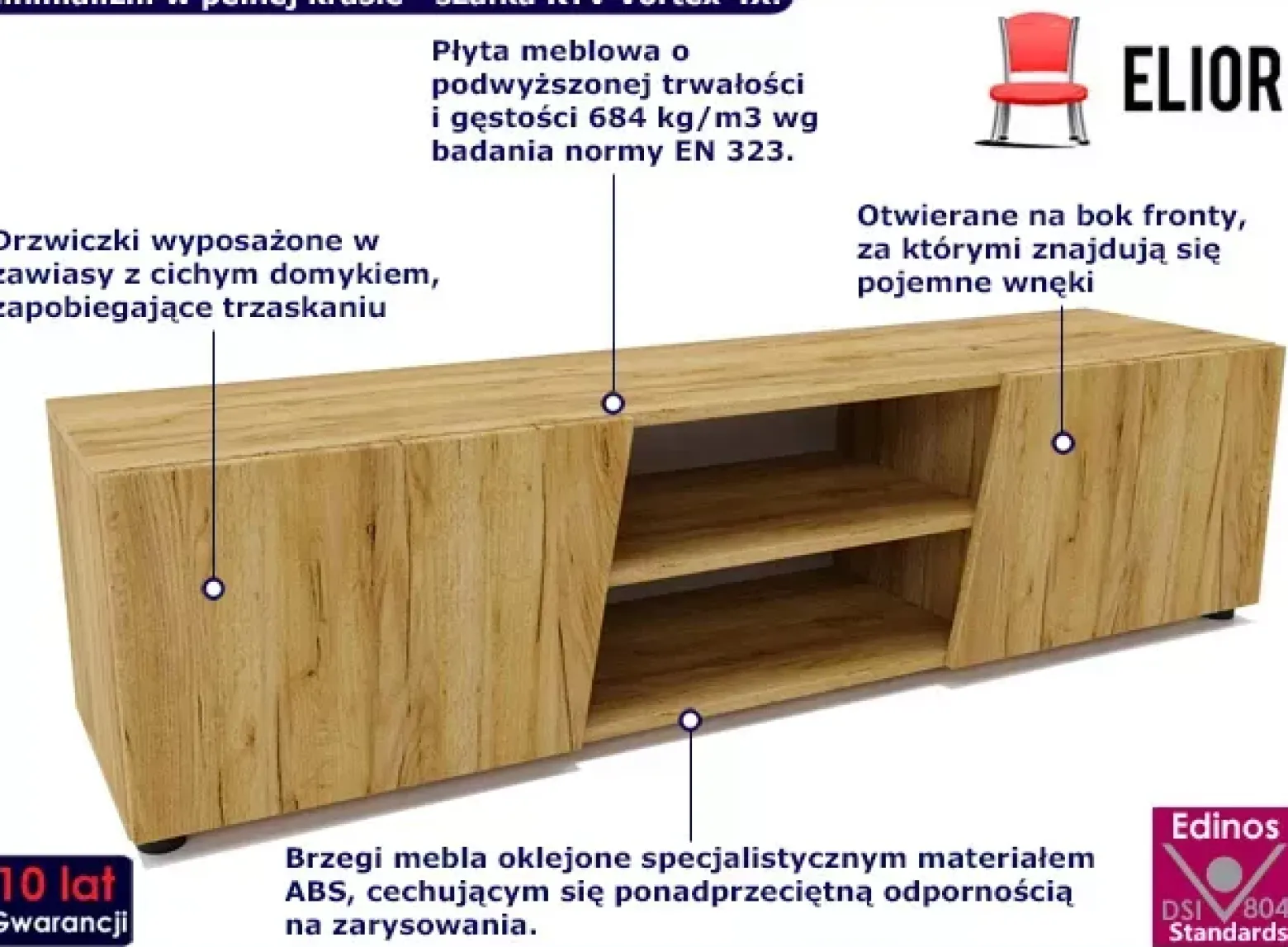 Nowoczesna szafka RTV na nóżkach dąb craft - Zyax