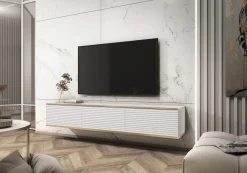 Nowoczesna szafka RTV ORO MDF 175cm biała lamelowane fronty