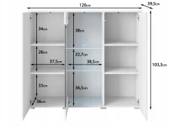 Nowoczesna Szeroka Witryna, Highboard, Komoda Vera 120 Cm, Szklane Półki