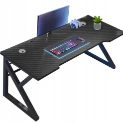 Nowoczesne biurko gamingowe czarne carbon 120 cm