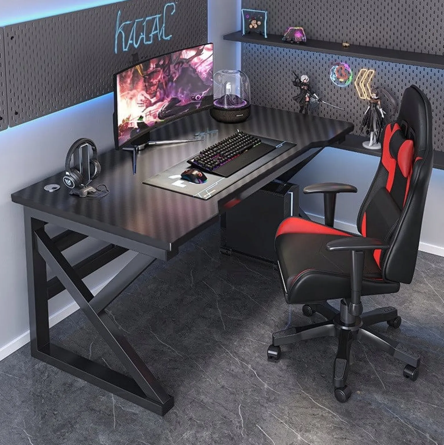 Nowoczesne biurko gamingowe czarne carbon 120 cm