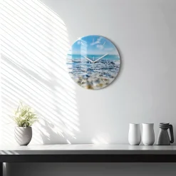 Nowoczesny szklany zegar ścienny Fotografia wody fi30