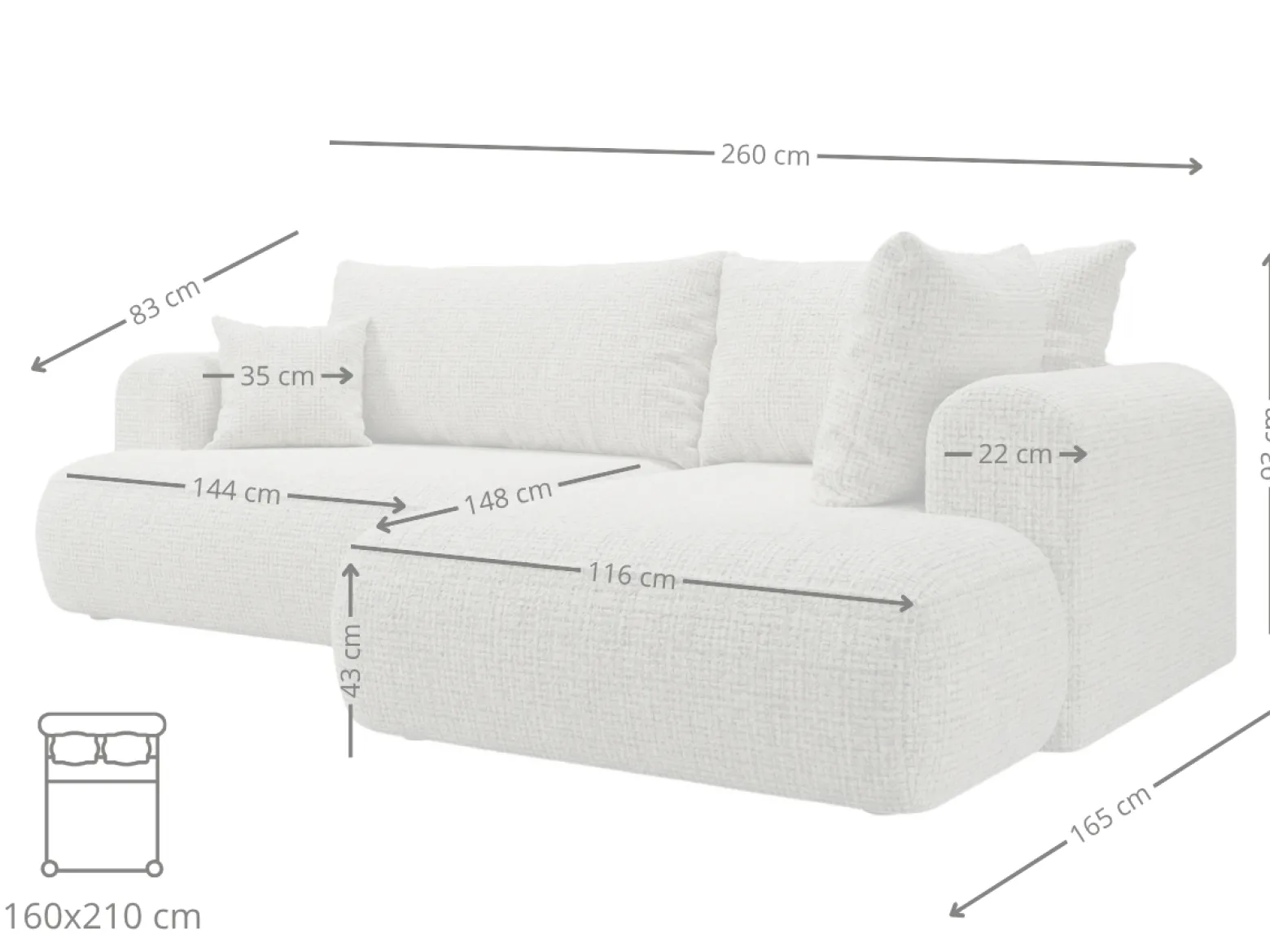 Nowoczesny Narożnik 260×145 cm Viton Greige Szaro Beżowy Prawy
