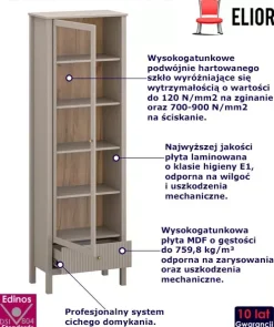Nowoczesny regał z witryną w kolorze taupe - Zynix