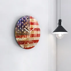 Nowoczesny szklany zegar ścienny Flaga USA w stylu vintage
