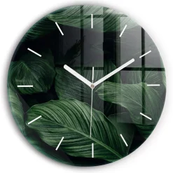 Nowoczesny szklany zegar ścienny Tropikalna monstera fi30