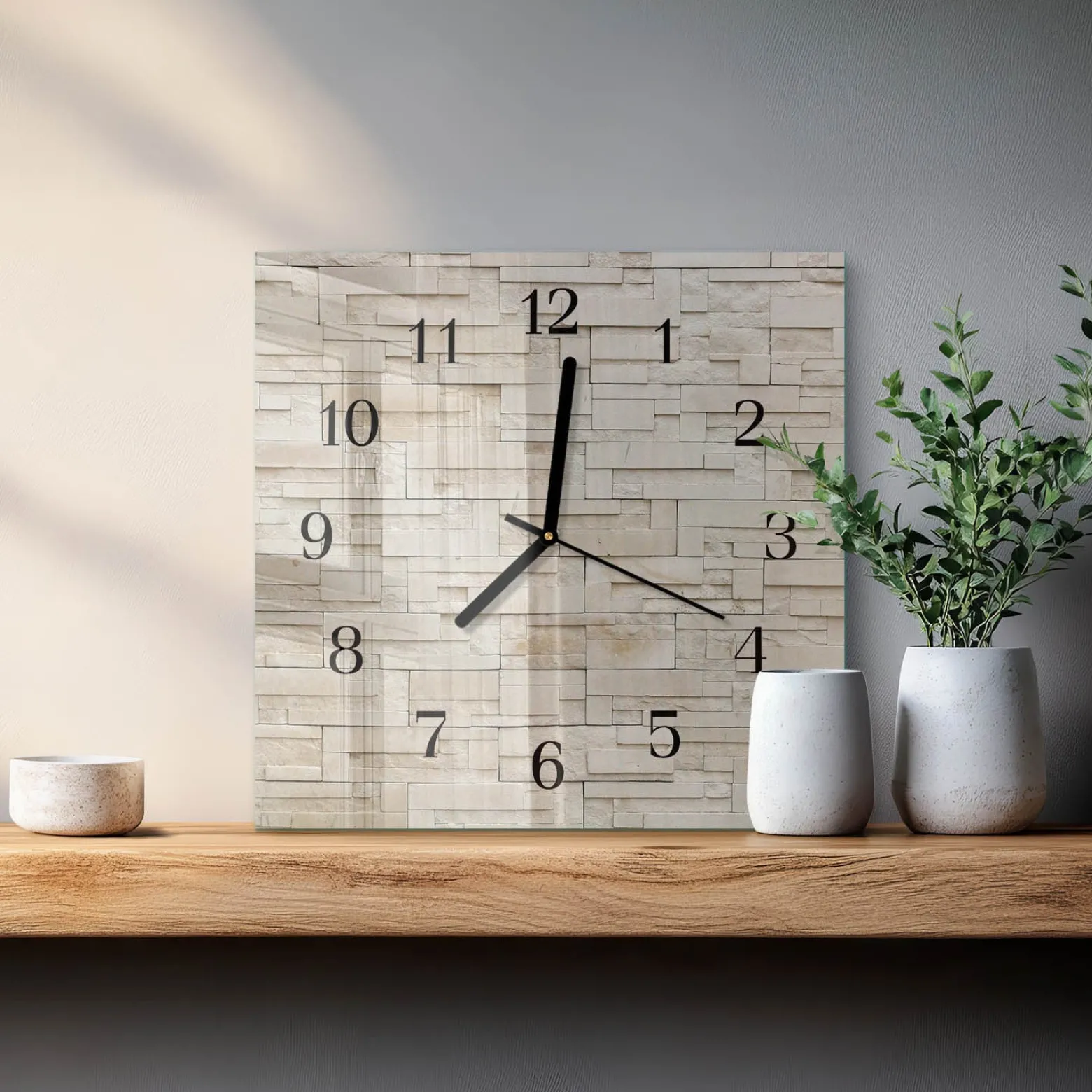 Nowoczesny zegar 30x30 Mur Kamienny design na ścianę