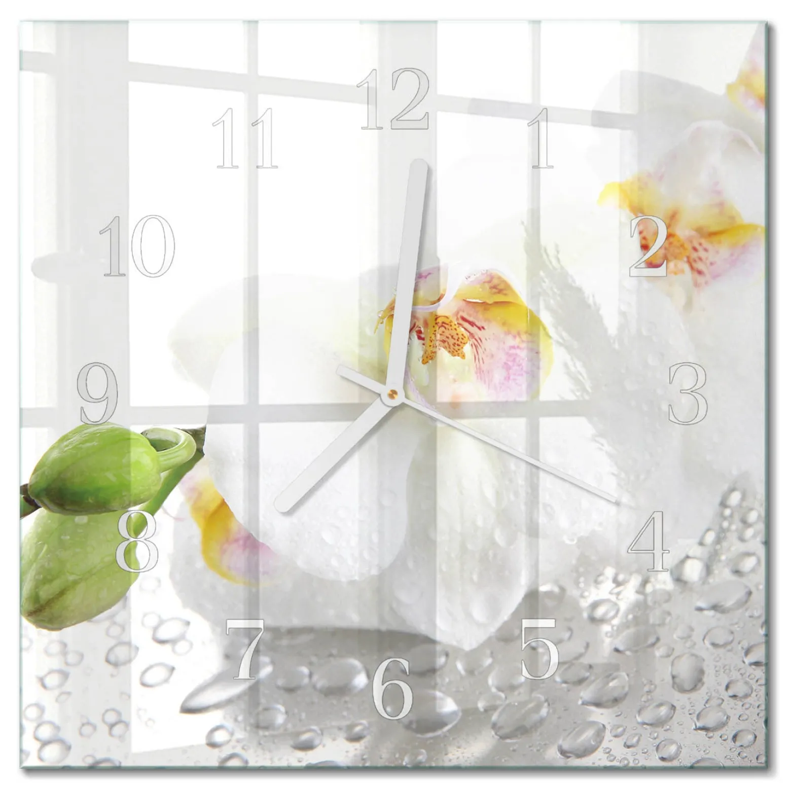 Nowoczesny zegar 30x30 Orchidea cichy mechanizm salon