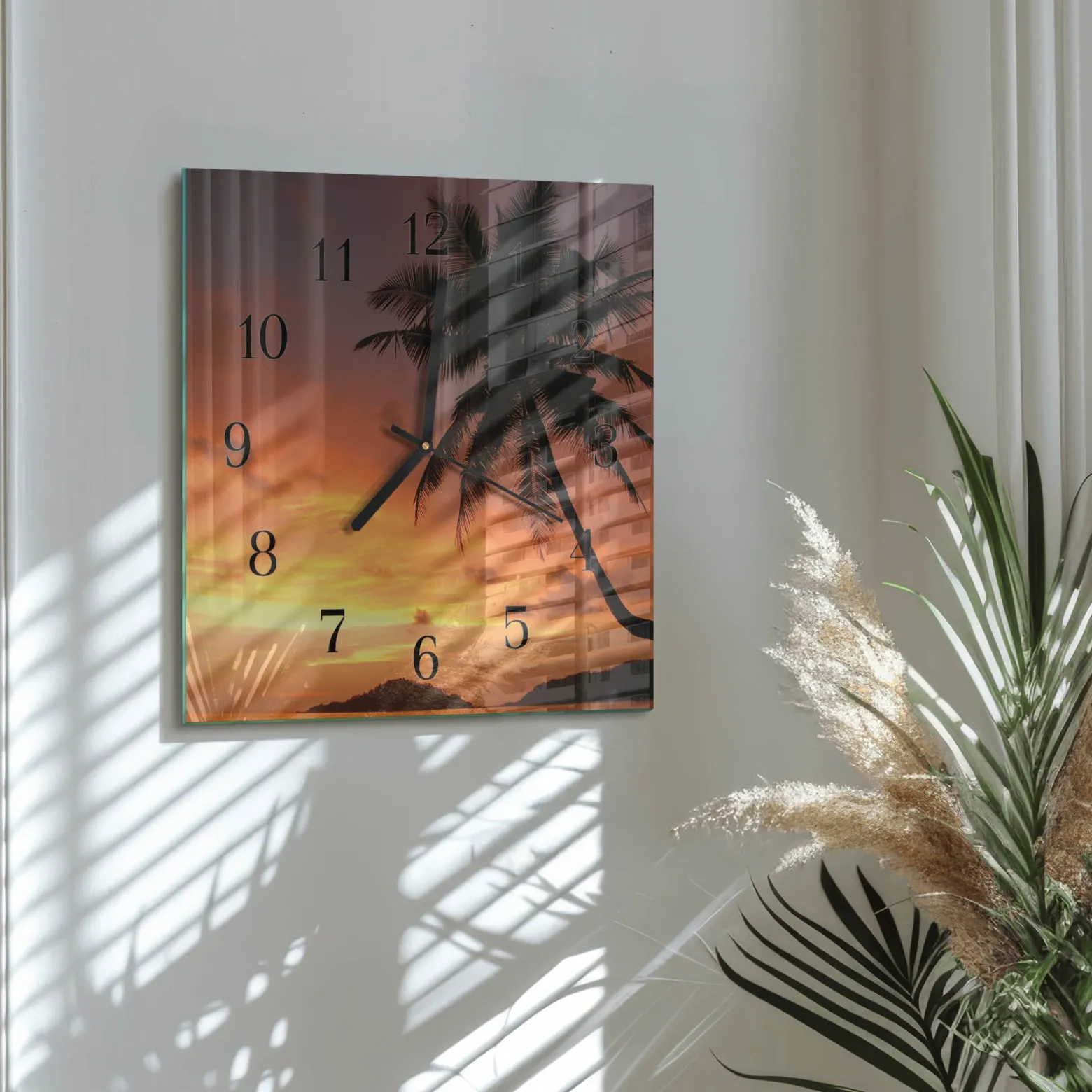 Nowoczesny zegar 30x30 Palma dekoracja loft horyzontalny pokój