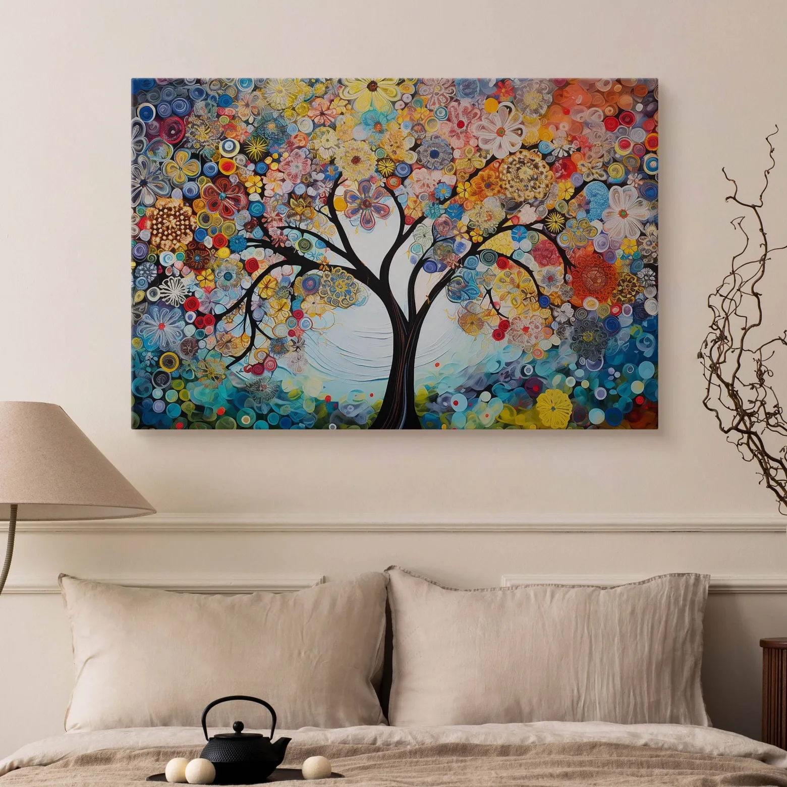 Obraz Kolorowe Kwiaty Na Drzewie W Stylu Boho 30x20cm