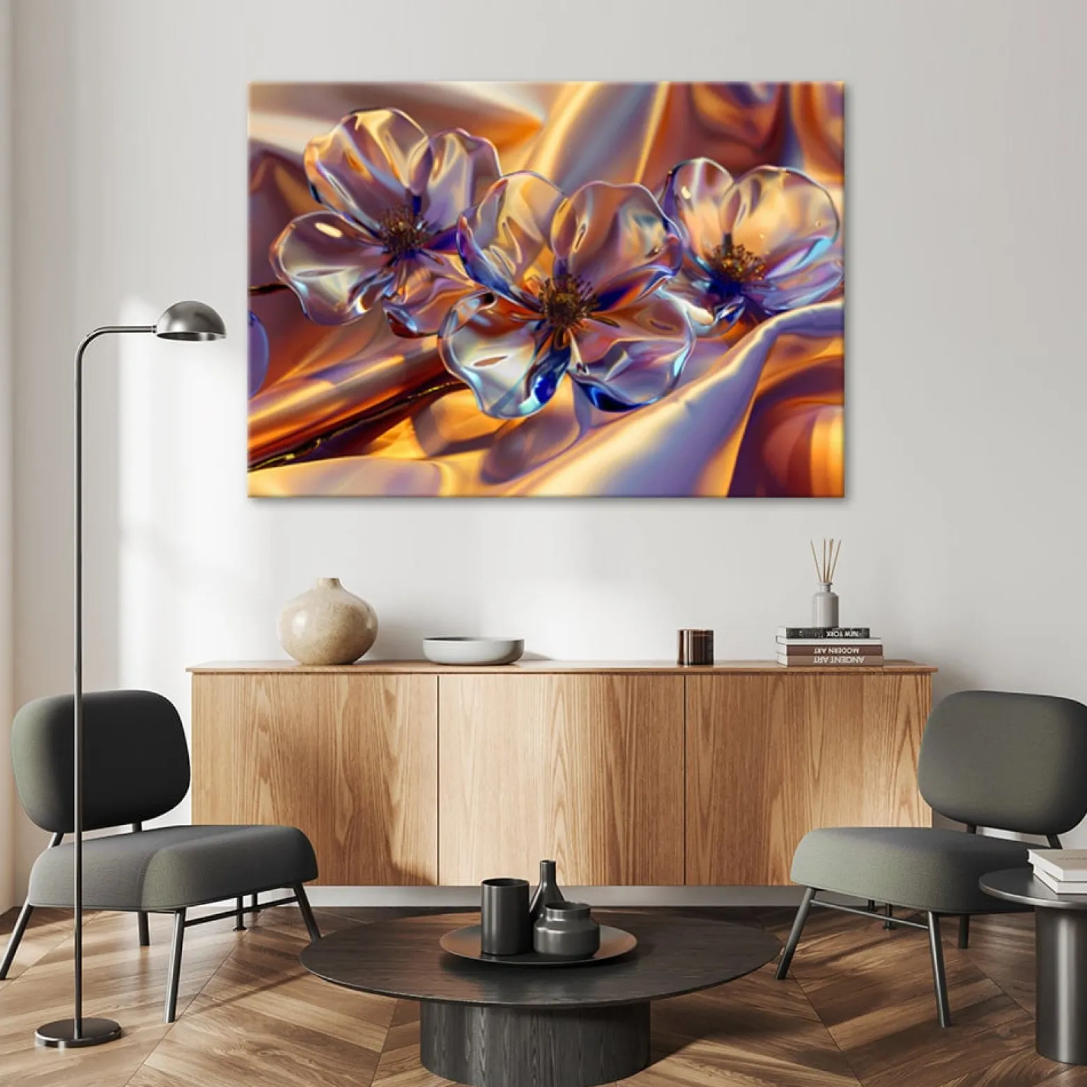 Obraz na płótnie, Szklane kwiaty w jedwabiu 60x40